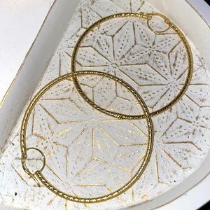 14K ITALIAN YELLOW GOLD TEXTURED HOOPS